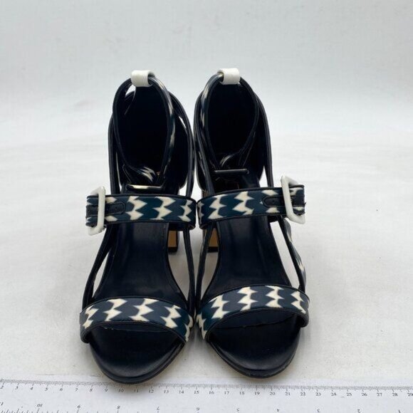 YDN Navy Sexy Ankle Strap Sandals Almond Open Toe Chunky High Heels Buckle Shoes - Picture 2 of 7